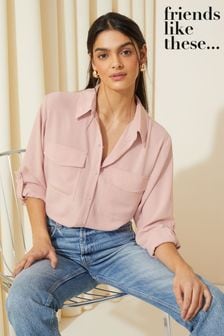 Friends Like These Pink Long Sleeve Utility Style Button Through Shirt (K67503) | €44