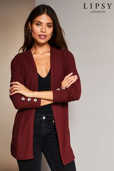 Lipsy Berry Red Button Ribbed Cardigan (K67766) | $45