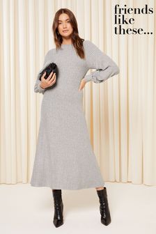 Friends Like These Knitted Rib A Line Cosy Midi Dress