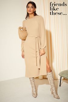 Friends Like These Camel Soft Touch Knitted Belted Midi Dress (K67985) | 55 €