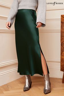 Love & Roses Green Satin Bias Cut Maxi Skirt (K68013) | €21