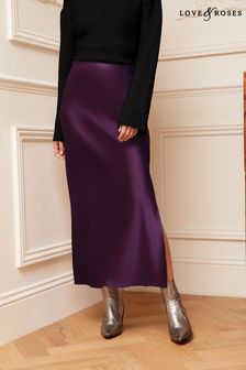 Love & Roses Purple Satin Bias Cut Midaxi Skirt (K68014) | 145 SAR