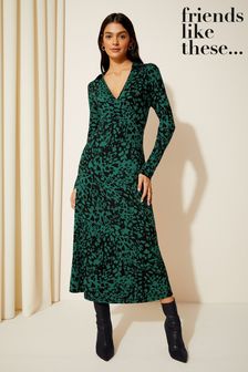 Friends Like These Green Long Sleeve Jersey Wrap Midi Dress (K68149) | €20.50