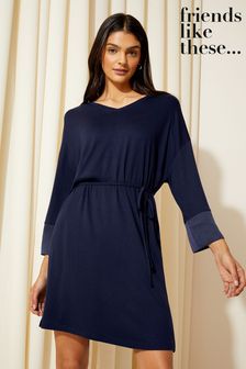 Темно-синий - Трикотажное платье мини с рукавами 3/4 и атласной отделкой Friends Like These (K68160) | €16
