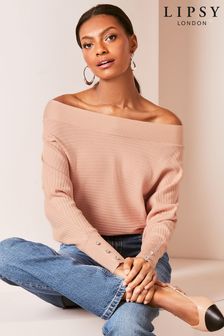 Lipsy Long Sleeve Knitted Off The Shoulder Jumper