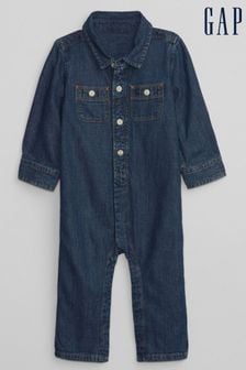 Gap Blue Denim Baby Long Sleeve Sleepsuit (Newborn - 24mths) (K68360) | €35