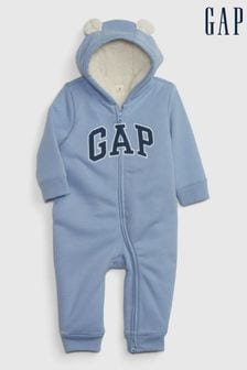 Gap Blue Logo Sherpa Fleece Hooded All in One - Baby (Newborn - 24mths) (K68435) | kr550