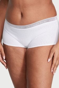 Victoria's Secret White Pointelle Short Logo Cotton Knickers (K68550) | 4,070 Ft