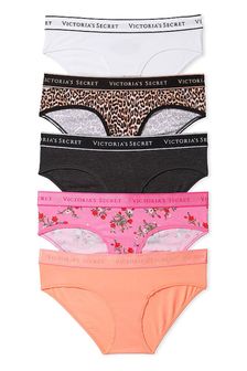 Victoria's Secret White/Grey/Pink/Orange Hipster Logo Multipack Knickers (K68563) | kr350