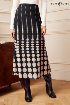 Love & Roses Black/White Polka Dot Printed Column Midi Skirt (K68700) | €26