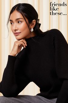 Friends Like These Black Ribbed Cosy Batwing Jumper (K69090) | €54