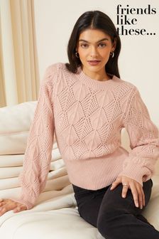 Friends Like These Blush Pink Pointelle Stitch Cosy Knit Jumper (K69094) | 64 €