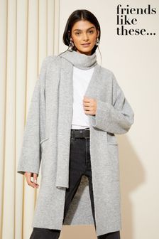 Friends Like These Grey Cosy Longline Detachable Scarf Cardigan (K69114) | €69