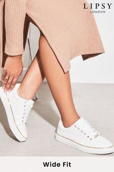 Lipsy White Wide Fit Metal Lace Up Trainers (K69218) | $68