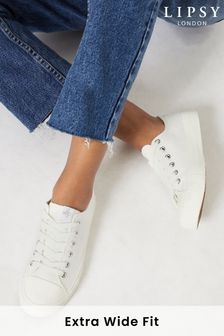 Lipsy White Extra Wide Fit Low Top Lace Up Canvas Trainer (K69219) | €36