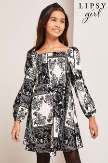 Lipsy Black/White Crinkle Jersey Square Neck Dress (K69239) | $55 - $71