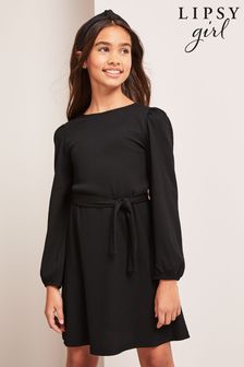 Lipsy Black Crinkle Jersey Long Sleeve Dress (K69240) | kr430 - kr570