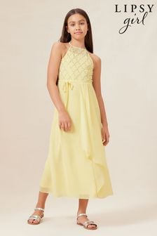 Lipsy Lemon Yellow Strap Maxi Pearl Occasion Dress (7-16yrs) (K69259) | ￥9,020 - ￥10,410