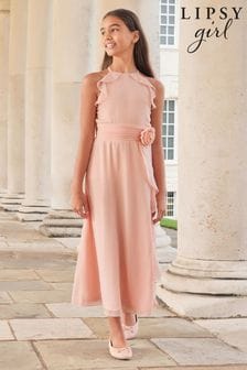 Lipsy Pink Ruffle Corsage Maxi Prom Dress (7-16yrs) (K69261) | €53 - €63