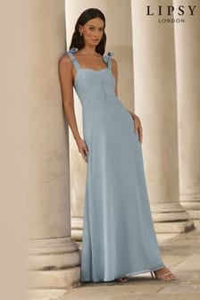 Синий - платье макси для подружки невесты с завязками на бретелях Lipsy (K69300) | €114