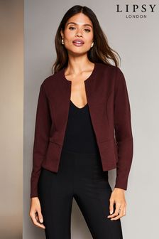 Lipsy Berry Red Cropped Collarless Blazer Jacket (K69394) | AED147