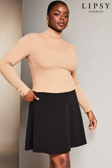 Lipsy Black Jersey Curve Flippy Mini Skater Skirt (K69395) | $33