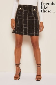Friends Like These Boucle Button Detail Mini Skirt