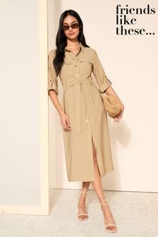 Friends Like These Cream Roll Sleeve Utility Tailored Dress (K70044) | 332 SAR