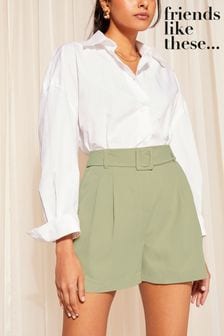 Friends Like These Sage Green Buckle Front Tailored Shorts (K70050) | kr389
