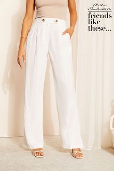 Friends Like These White Petite Wide Leg Trousers with Linen (K70056) | €41