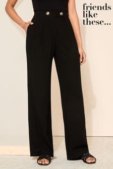 Friends Like These Black Petite Wide Leg Trousers With Linen (K70057) | LEI 215
