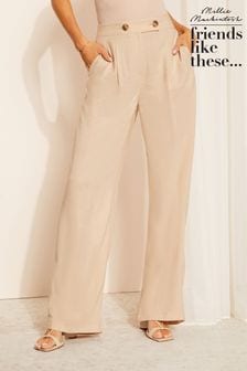 Friends Like These Cream Petite Wide Leg Trousers with Linen (K70058) | €41