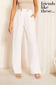Friends Like These White Wide Leg Trousers with Linen (K70061) | €41