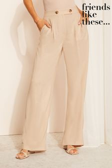 Friends Like These Cream Wide Leg Trousers with Linen (K70063) | €41