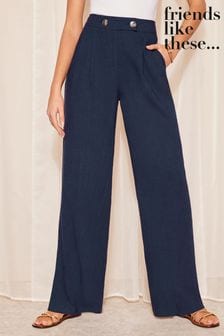 Modra - Friends Like These hlače s širokimi hlačnicami in lanom (K70064) | €41