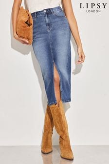 Stredne predprané denimové džínsy - Denimová sukňa s vysokým pásom a rozparkom Lipsy (K70081) | €39