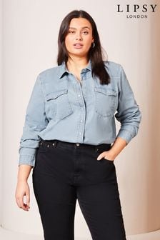 Lipsy Blue Curve Denim Western Button Through Shirt (K70083) | $40