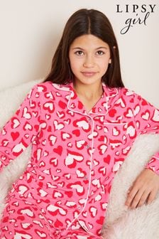 Lipsy Pink/Red Heart Print Jersey Pyjamas (2-16yrs) (K70136) | €44 - €56