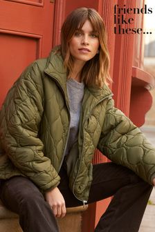 Friends Like These Khaki Green Relaxed Qulited Jacket (K70143) | 363 SAR