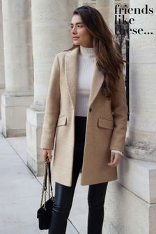 Friends Like These Camel Boucle Petite Tailored Single Button Coat (K70145) | €53