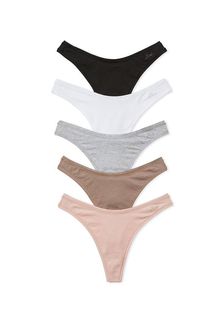 Victoria's Secret PINK Black/White/Grey/Nude Thong Multipack Cotton Knickers (K70214) | €31