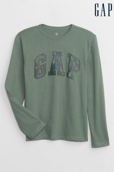 Zielony - Koszulka z długim rękawem, okrągłym dekoltem i logo Gap (4-13 lat) (K70410) | 65 zł