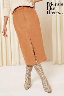 Friends Like These Camel Split Front Denim Midi Skirt (K70741) | kr506