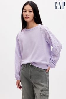 Violett - Gap Langärmeliges Sweatshirt mit Rundhalsausschnitt und Lochmuster (K70810) | 55 €