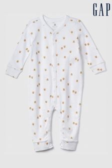 Gap White Brannan Bear Long Sleeve Baby Sleepsuit (Newborn - 24mths) (K70862) | DKK200