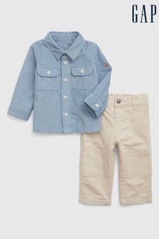 Gap Blue and Cream Utility Shirt and Trouser Set (Newborn - 24mths) (K70935) | €63