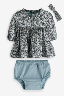 Gap Teal Floral Print Long Sleeve Baby Dress Set (Newborn - 24mths) (K70963) | €55