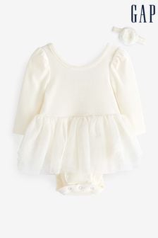 Gap White Long Sleeve Crew Neck Tulle Dress - Baby (Newborn - 24mths) (K70964) | €41