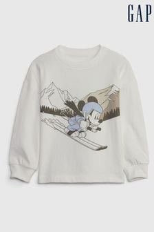 Weiß - Gap Disney Mickey Mouse Langärmeliges Sweatshirt mit Rundhalsausschnitt und Grafik (12 Monate bis 5 Jahre) (K70978) | 28 €