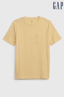 Jaune - T-shirt Gap col rond à poche en coton biologique à manches courtes (4-13 ans) (K71028) | €9